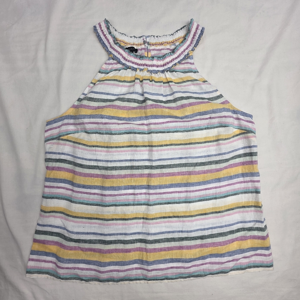 Talbots Linen Striped Halter Top Large Coastal Colorful Lightweight Beachcore